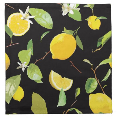Watercolor Lemon  Leaves Cloth Napkin