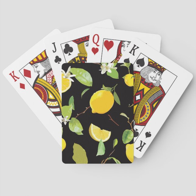 Watercolor Lemon & Leaves Poker Cards (Back)