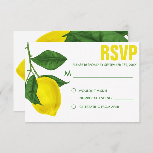 Watercolor Lemon & Leaves | RSVP Invitation (Front/Back)