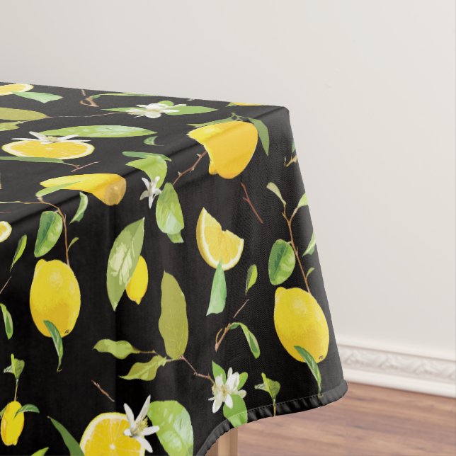 Watercolor Lemon & Leaves Tablecloth (In Situ)