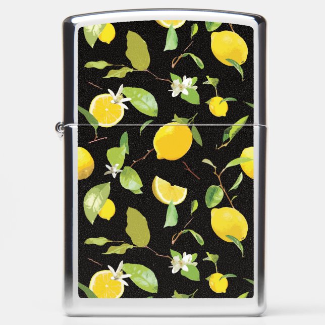 Watercolor Lemon & Leaves Zippo Lighter (Front)