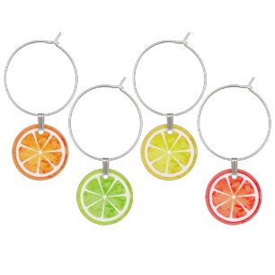 Watercolor Lemon, Lime, Orange, Grapefruit Citrus Wine Charm