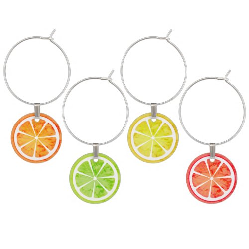 Watercolor Lemon Lime Orange Grapefruit Citrus Wine Charm