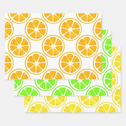 Watercolor Lemon Lime Orange Slice Pattern   Wrapping Paper Sheets