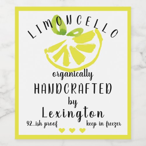 Watercolor Lemon Limoncello For A Taller Bottle  Wine Label
