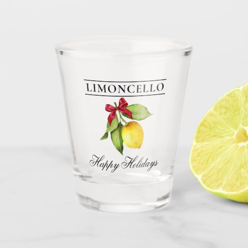 Watercolor Lemon Limoncello Happy Holidays Shot Glass