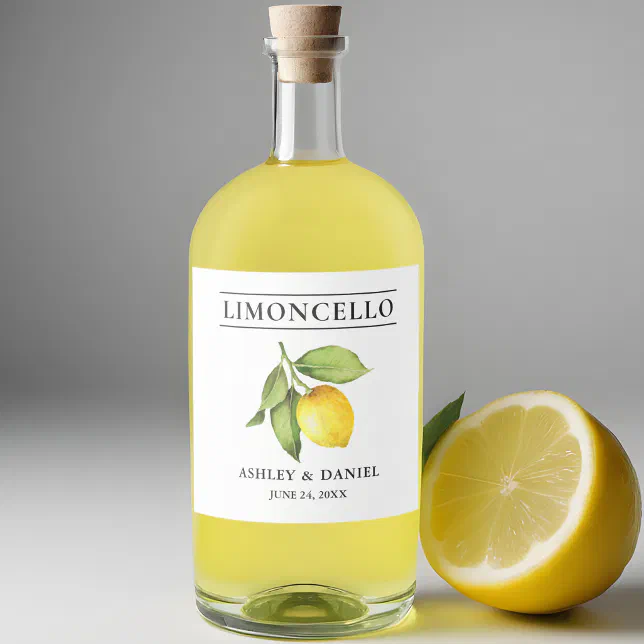 Watercolor Lemon Limoncello Liquor Bottle Label | Zazzle