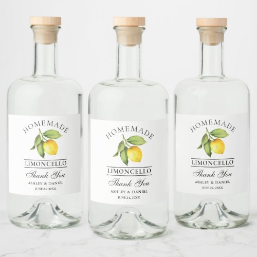 Watercolor Lemon Limoncello Liquor Bottle Labels