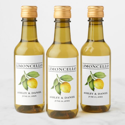 Watercolor Lemon Limoncello Mini Bottle Labels