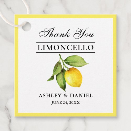 Watercolor Lemon Limoncello Square Wedding Favor Tags