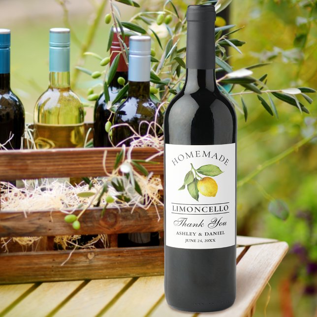 Watercolor Lemon Limoncello Thanks Bottle Labels (Customize to change text size, color or text style.)