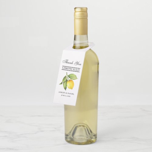 Watercolor Lemon Limoncello Wedding Bottle Hanger Tag