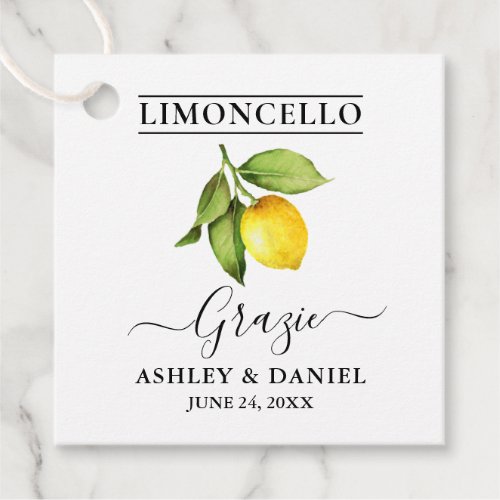 Watercolor Lemon Limoncello Wedding Grazie Favor Tags