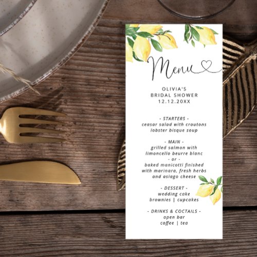 Watercolor Lemon Main Squeeze Bridal Shower Menu