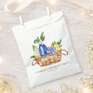 Watercolor Lemon Mediterranean Basket Birthday Favor Bag