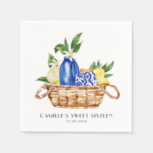 Watercolor Lemon Mediterranean Basket Sweet 16 Napkins