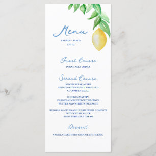 Watercolor Lemon Mediterranean Blue Menu