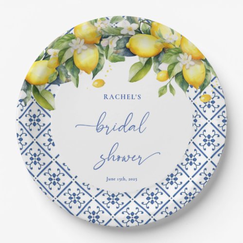 Watercolor Lemon Mediterranean Bridal Shower Paper Plates