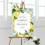 Watercolor Lemon Mediterranean Engagement Party Poster<br><div class="desc">Add a fresh and vibrant touch to your engagement party with this customizable engagement welcome sign featuring a beautiful watercolor lemon design. The engagement sign is perfectly accented by a stunning blue, yellow, and white Moroccan tile pattern, creating a warm, inviting atmosphere for your special day. Whether you're celebrating in...</div>
