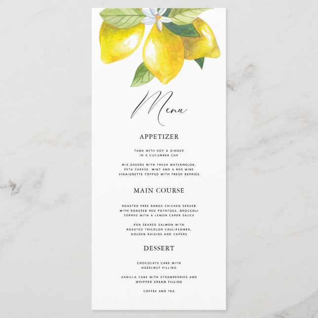 Watercolor Lemon Mediterranean Menu (Front)