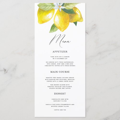 Watercolor Lemon Mediterranean Menu