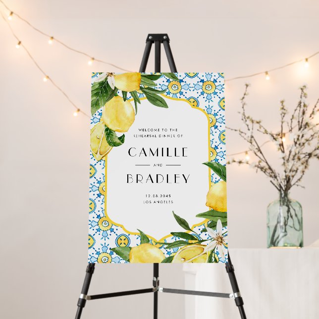 Watercolor Lemon Mediterranean Rehearsal Dinner Foam Board (In Situ (Stand))