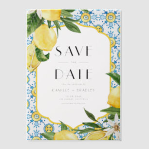 Watercolor Lemon Mediterranean Save the Date  Vellum Invitations