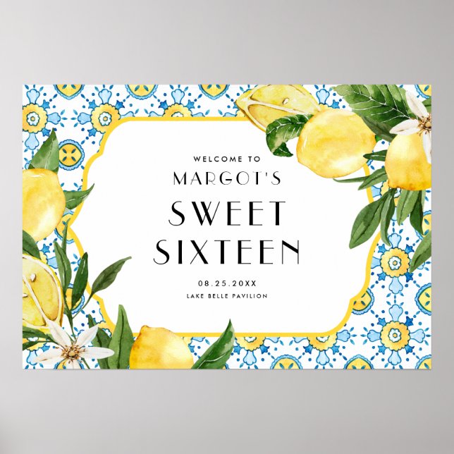 Watercolor Lemon Mediterranean Sweet Sixteen Poster (Front)
