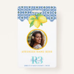 Watercolor Lemon Mediterranean Tile Logo Photo ID Badge