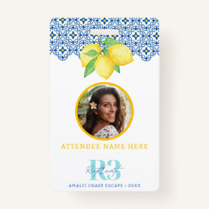 Watercolor Lemon Mediterranean Tile Logo Photo ID Badge