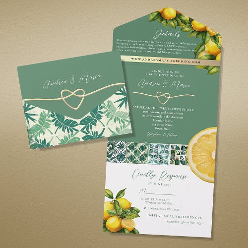 Watercolor Lemon Mediterranean Wedding All In One Invitation