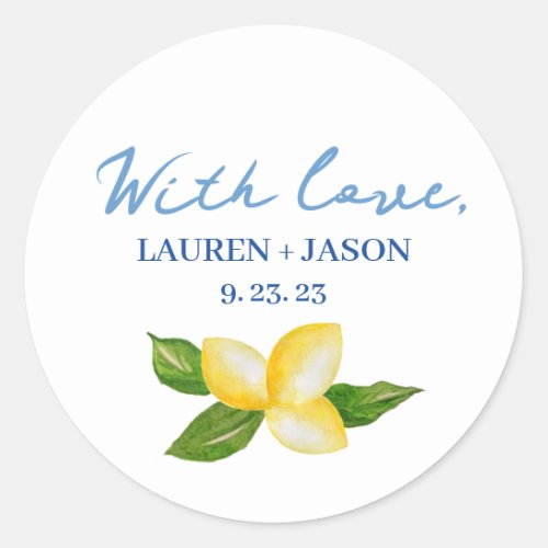 Watercolor Lemon Mediterranean Wedding Favor Classic Round Sticker