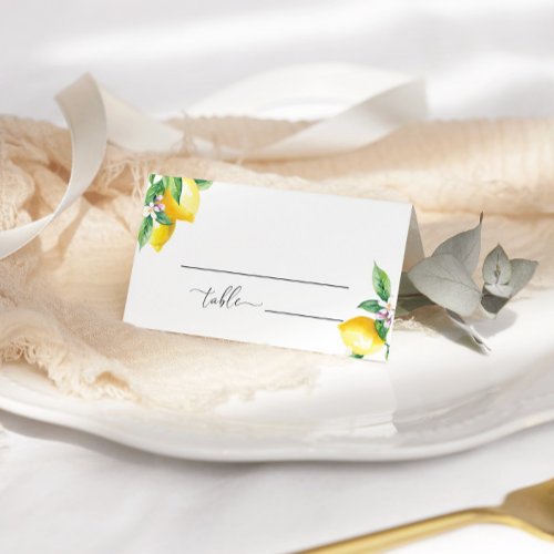 Watercolor lemon minimalist wedding place cards