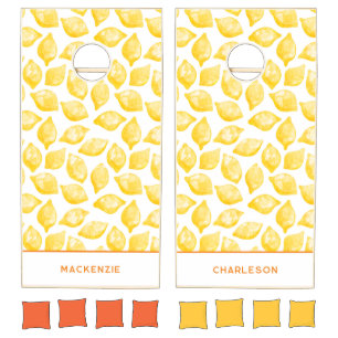 Watercolor Lemon Monogram Name Personalized Cornhole Set