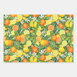 Watercolor Lemon, Orange, and Lime Citrus Wrapping Paper Sheets