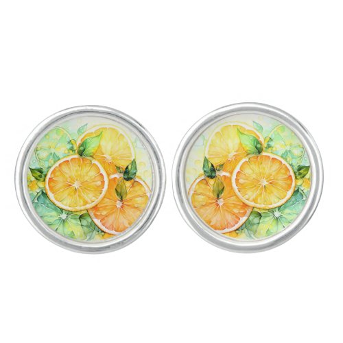 Watercolor Lemon Orange Lime Botanical Kitchen Cufflinks