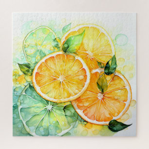 Watercolor Lemon Orange Lime Botanical Kitchen Jigsaw Puzzle