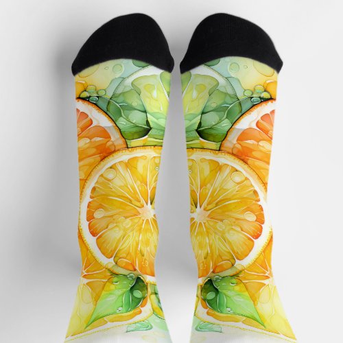 Watercolor Lemon Orange Lime Botanical Kitchen Socks