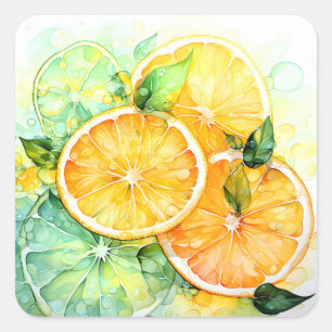 Watercolor Lemon Orange Lime Botanical Kitchen Square Sticker