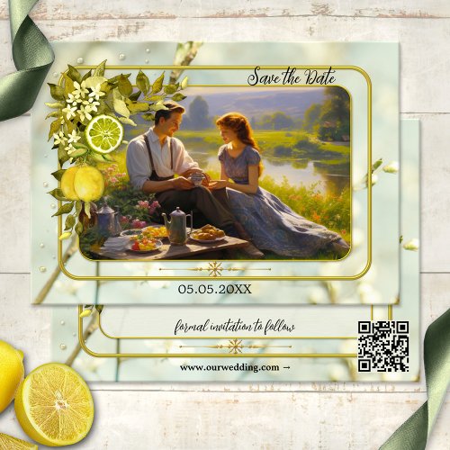 Watercolor Lemon Orchard Photo Save the Date Card