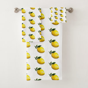 Watercolor lemon painting bath towel set