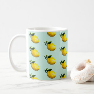 Watercolor lemon painting coffee mug