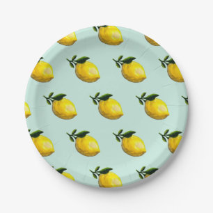 Watercolor lemon painting  paper plates