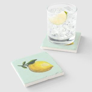Watercolor lemon painting stone coaster