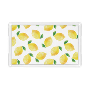 Watercolor Lemon Pattern Acrylic Tray