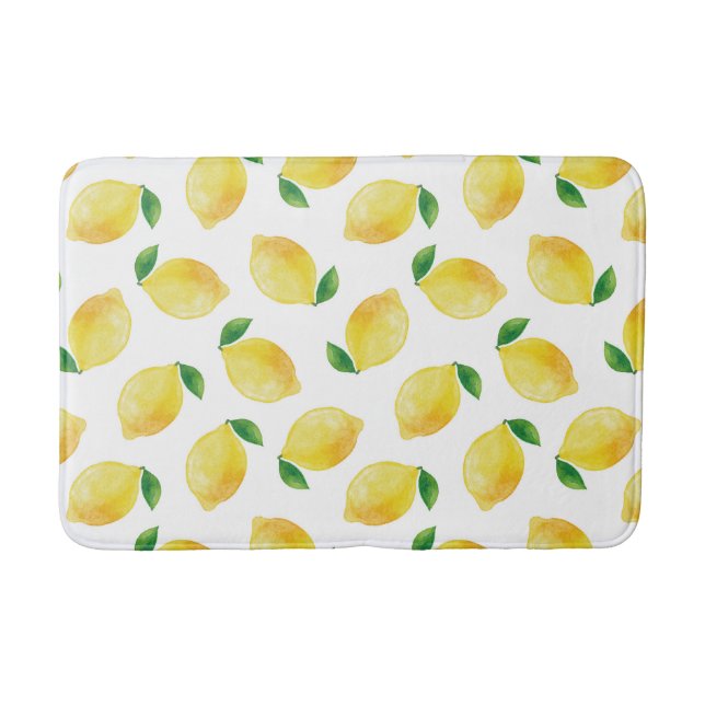 Watercolor Lemon Pattern Bath Mat (Front)