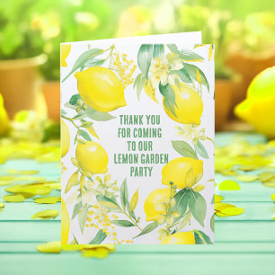 Watercolor Lemon Pattern Birthday Party Letterpress Thank You Card
