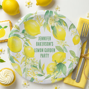 Watercolor Lemon Pattern Birthday Party Paper Plates