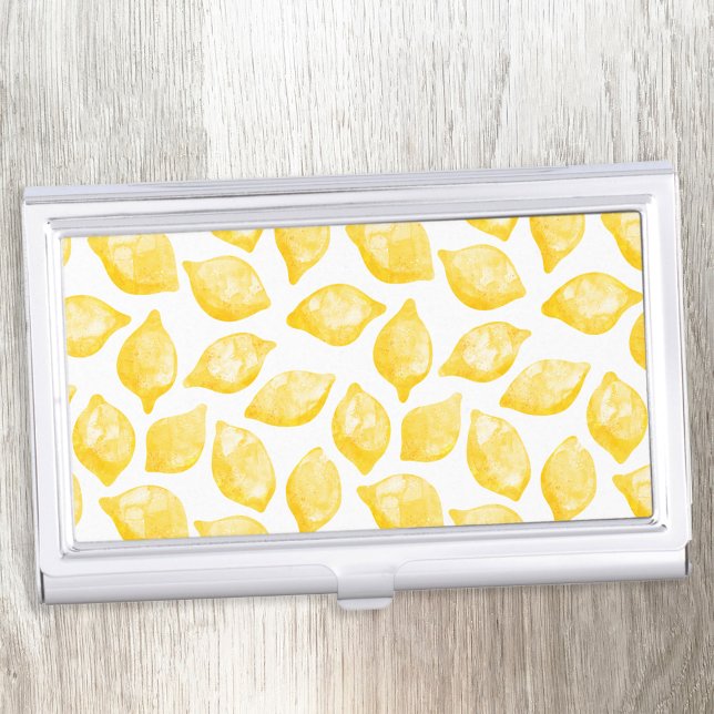 Watercolor Lemon Pattern Business Card Case (Watercolor lemon business card holder case)