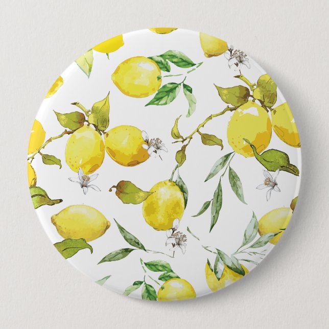 Watercolor Lemon Pattern Button (Front)